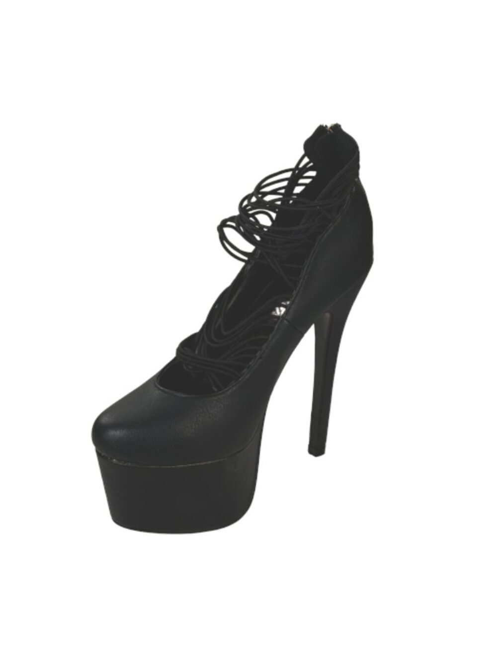 Pazzle Misty Women Black Pu Platform Stiletto Heels Stretch Strap Pump